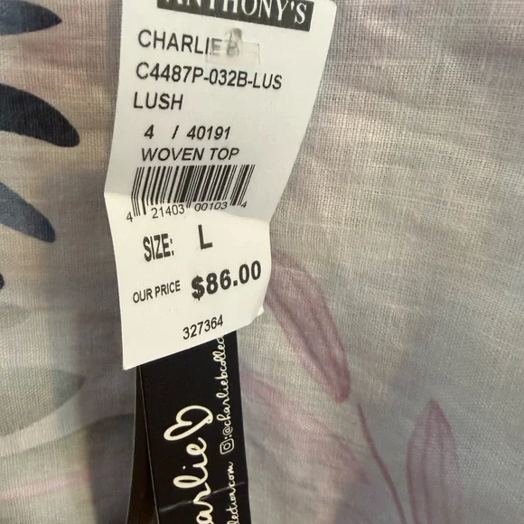 CHARLIE B Pink and Blue Leaf Print Blouse - Picture 3 of 8